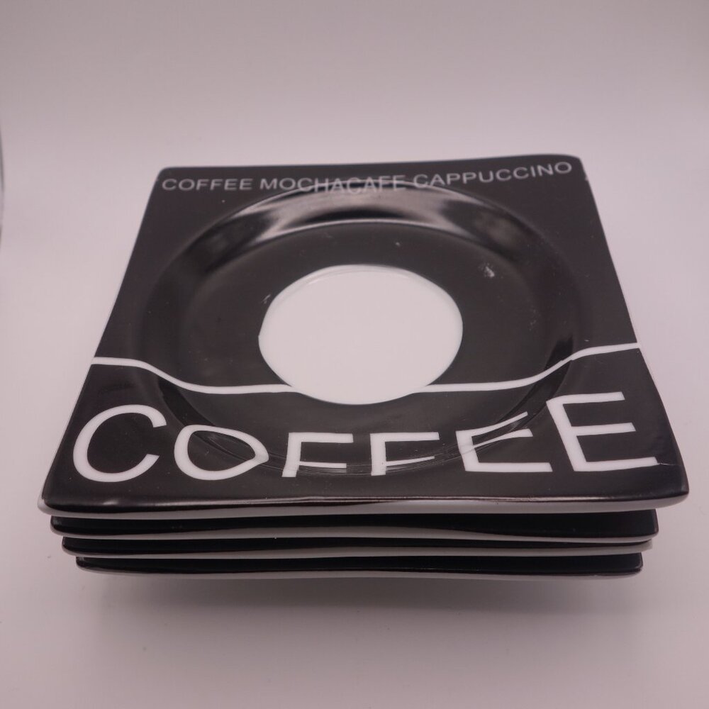 Set of Four(4) Ceramic Square COFFEE MOCHACAFE CAPPUCINO Saucer Plates